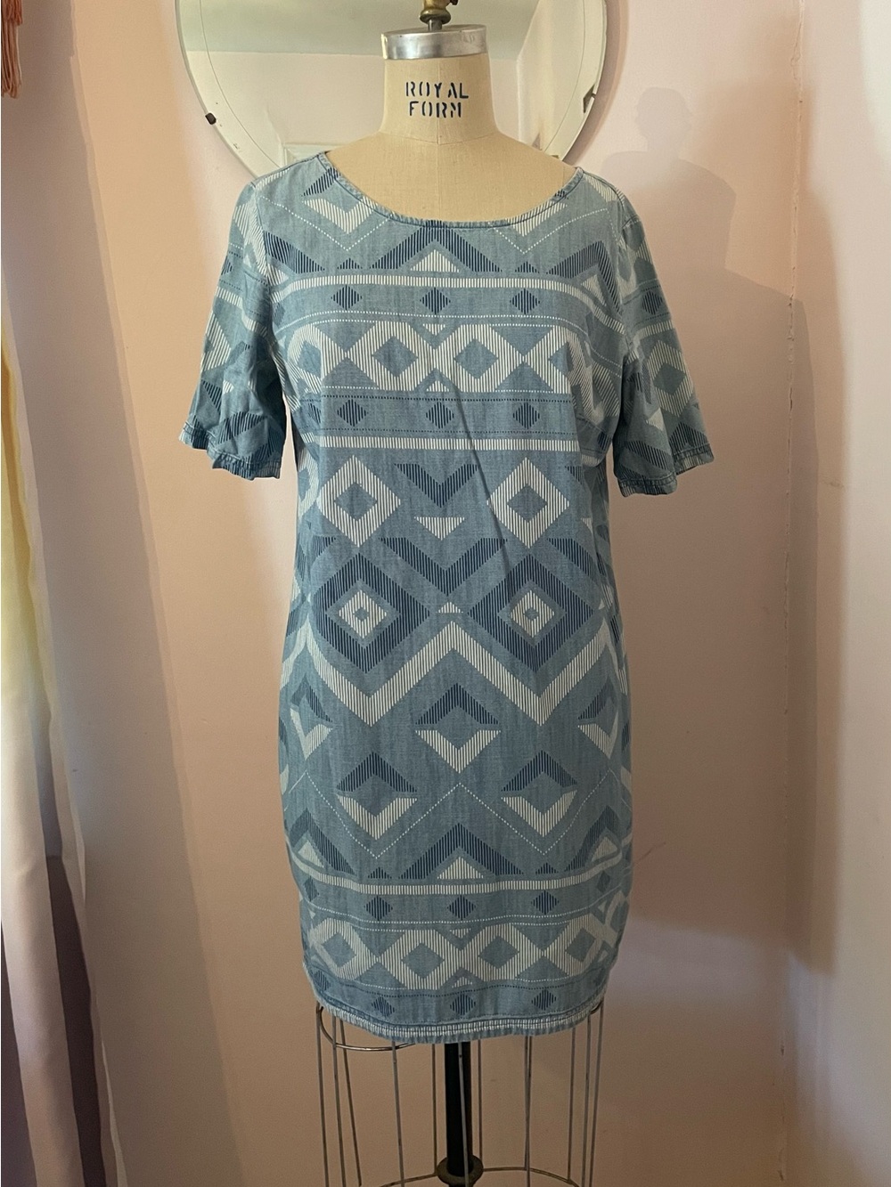 Old Navy Light Blue Geometric Denim Mini Dress